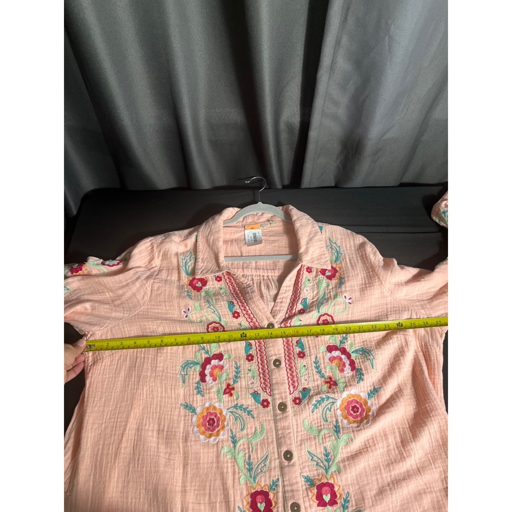 Soft Surroundings Altura Tunic 3X Coral Floral Embroidered Gauze Boho Blouse - Picture 4 of 6